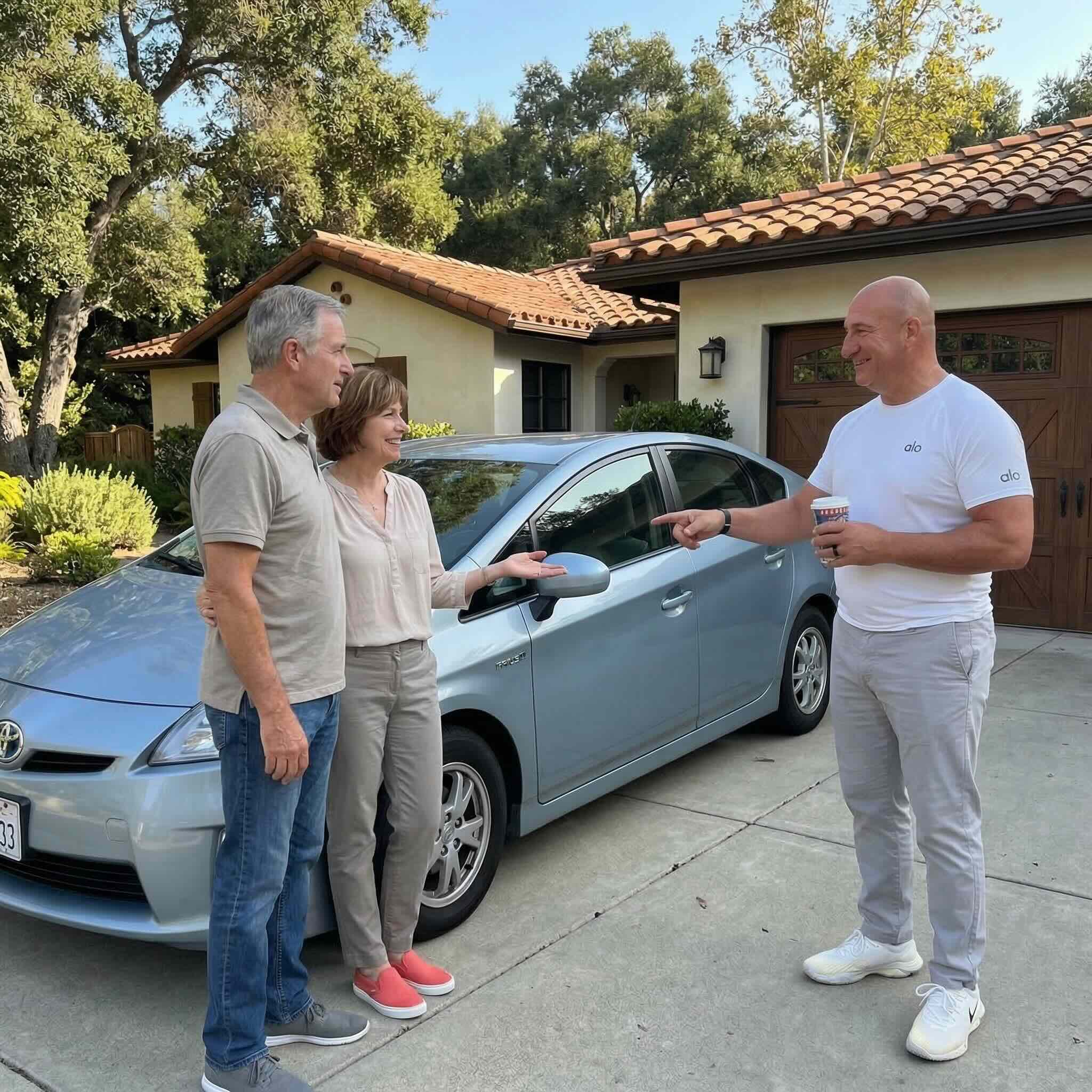 Joe buying a car in a Westlake Village driveway